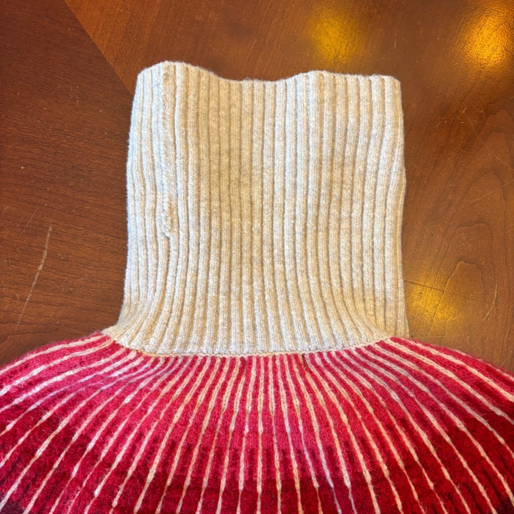 LL‎ Bean Womens Large Petite Fair Isle Turtleneck Sweater Waffle Knit Red Cream - Picture 12 of 13